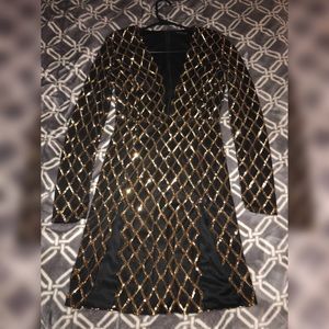 Black & Gold Sequin Fashion Nova Dress